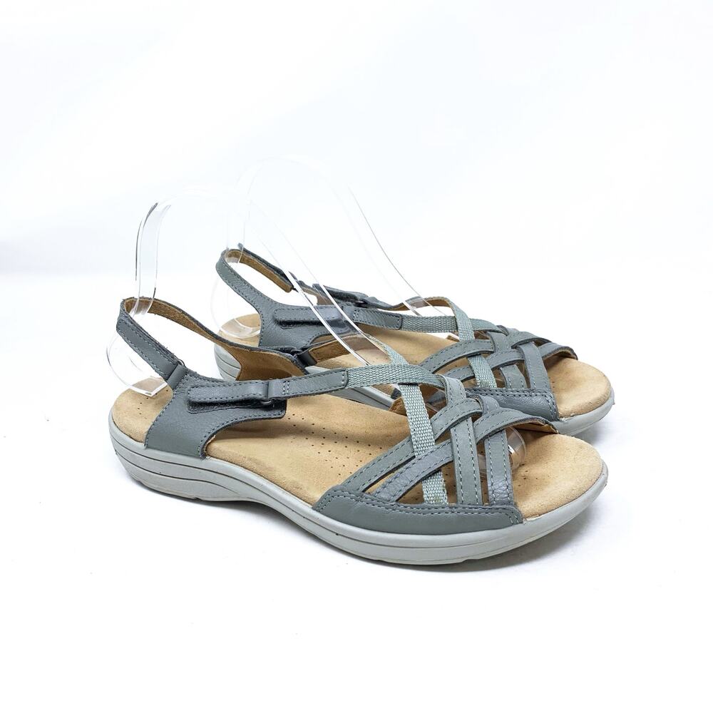 Hotter Maisie US 7.5 UK 5.5 Grey Leather Strappy Slingback Hook Loop Sandals